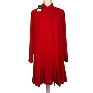 Tuckernuck Red Ruffle Neck Pleated Drop Waist Dress XL NEW
